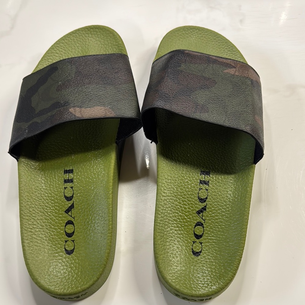 Coach Camo Green Slide Sandals